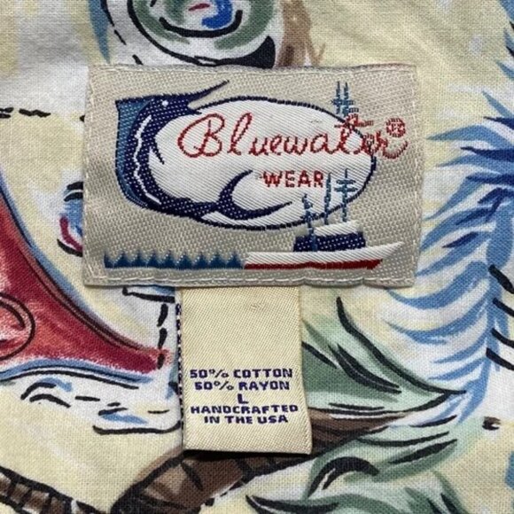 Blue Water Wear Button Up Men's Large Cream Rare Volkswagen Surf Van Beach Shirt - Picture 14 of 16